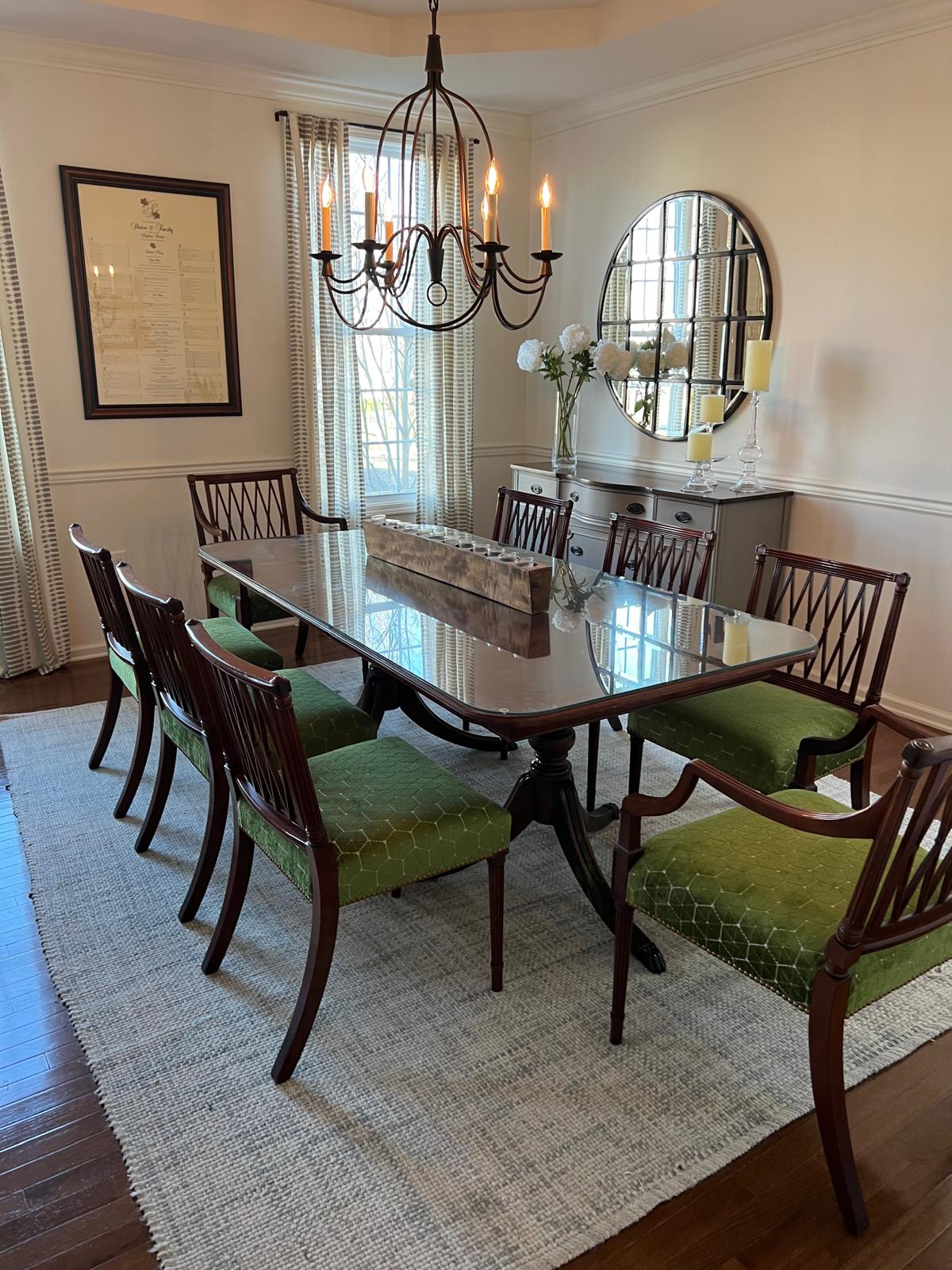 Dining room green velvet chairs