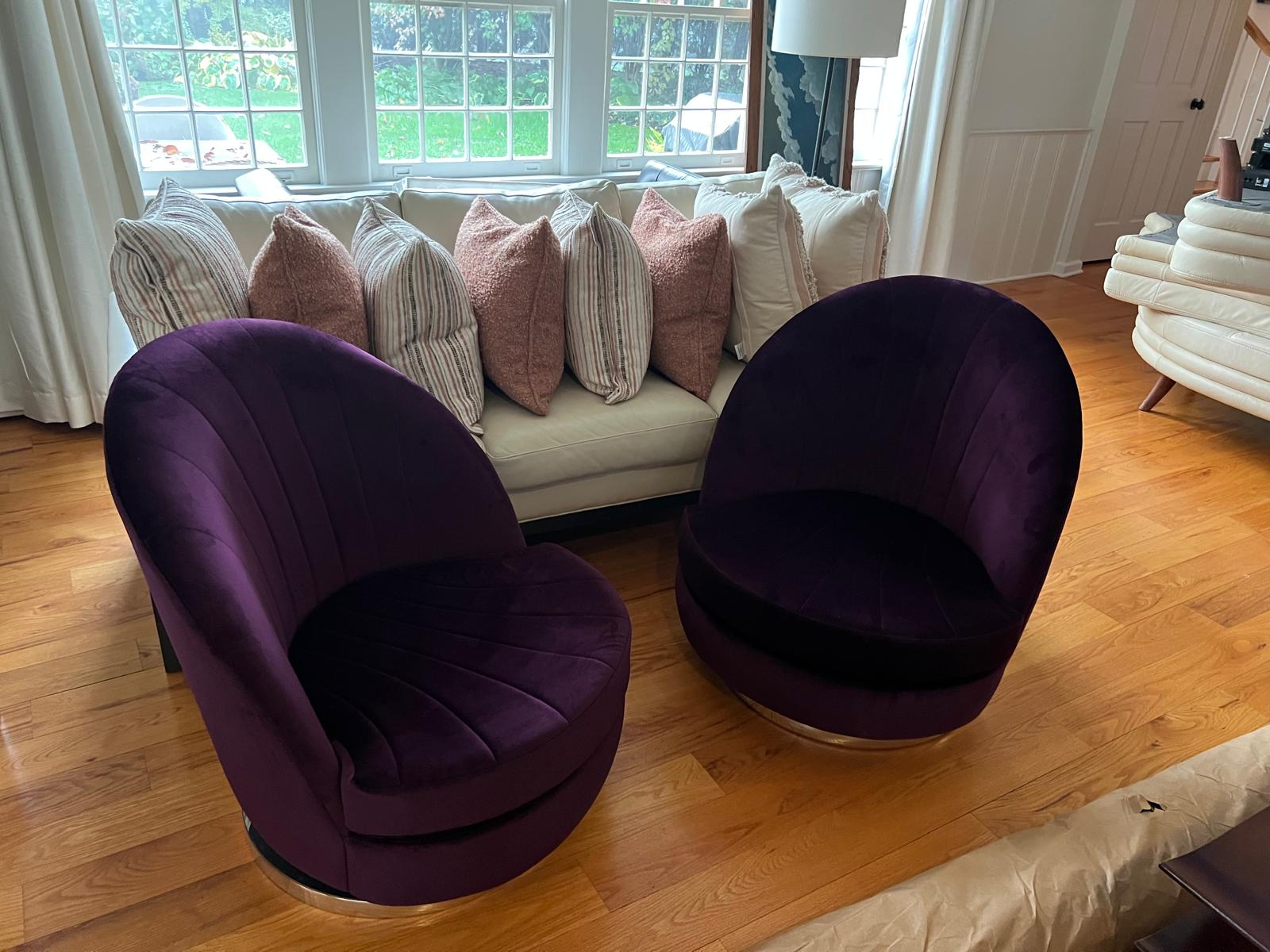Purple velvet swivel chairs