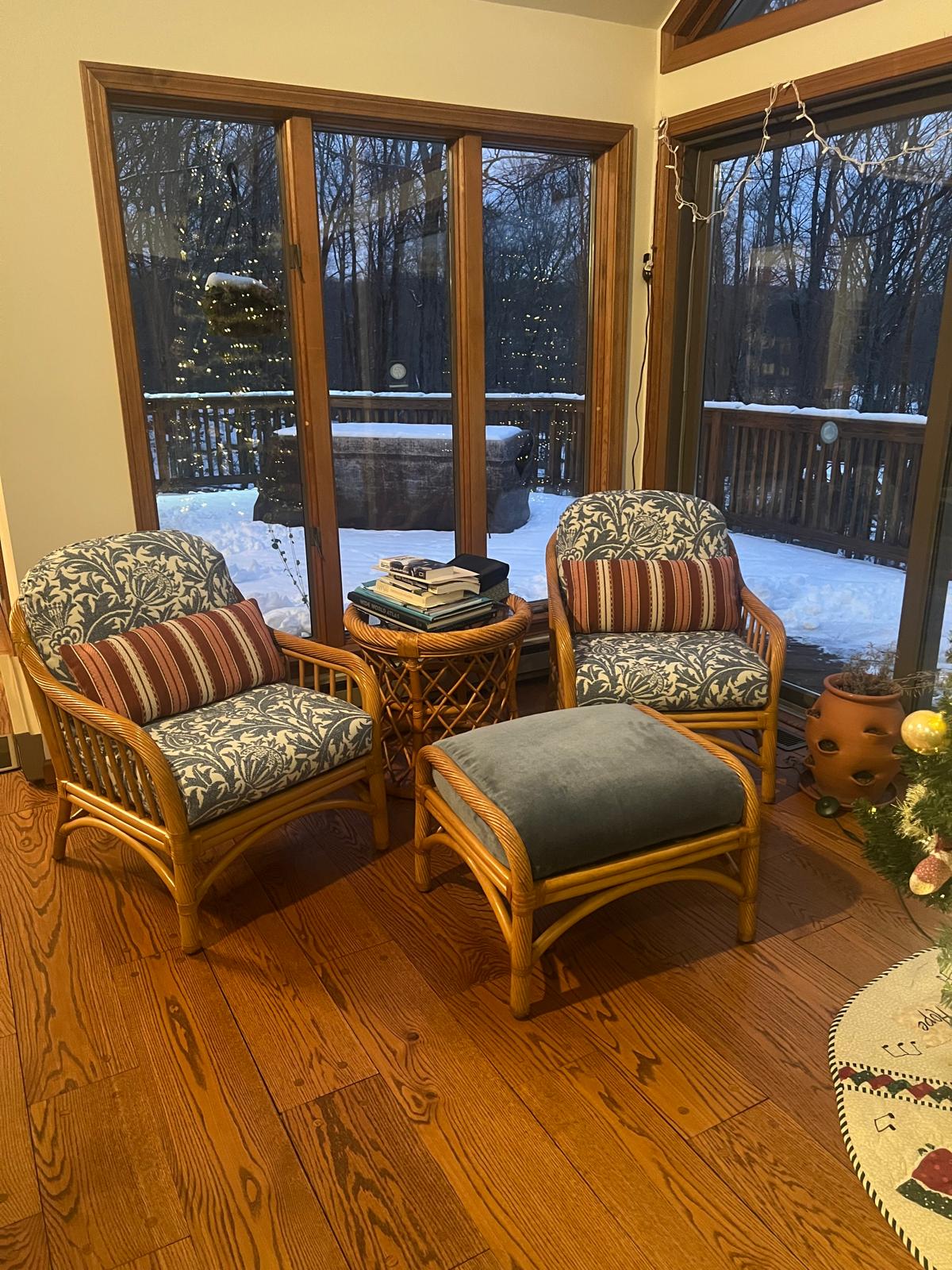 Rattan chairs with custom cushions