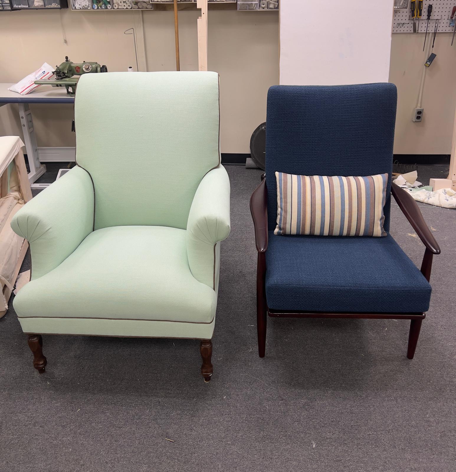 Modern club chairs on zebra rug