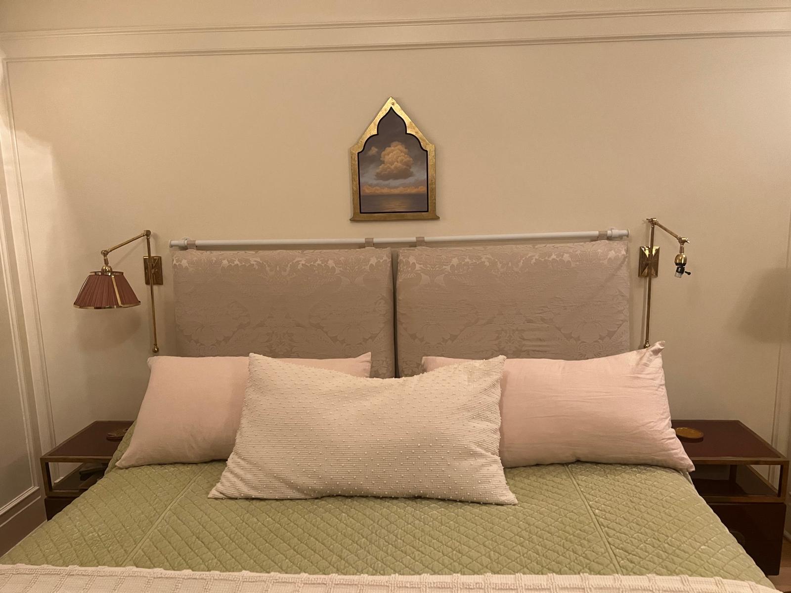 Tall damask upholstered headboard
